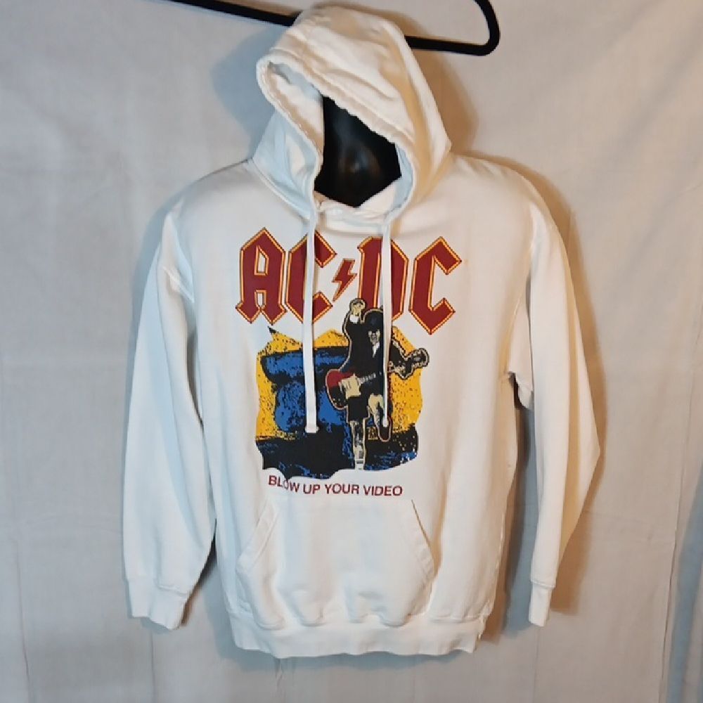 AC/DC White Hoodie with Graphic Print